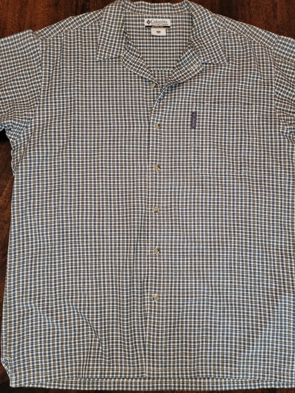 Columbia Men's Blue Check Short-Sleeve Button Shirt, SZ XXL,Sporty,Side Vents